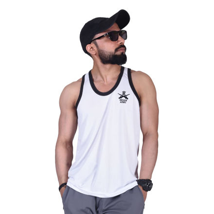 Indian Army Print White Color Sando - front