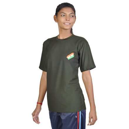 Indian Army Print Half Sleeve Green Color T-Shirt For Girl's