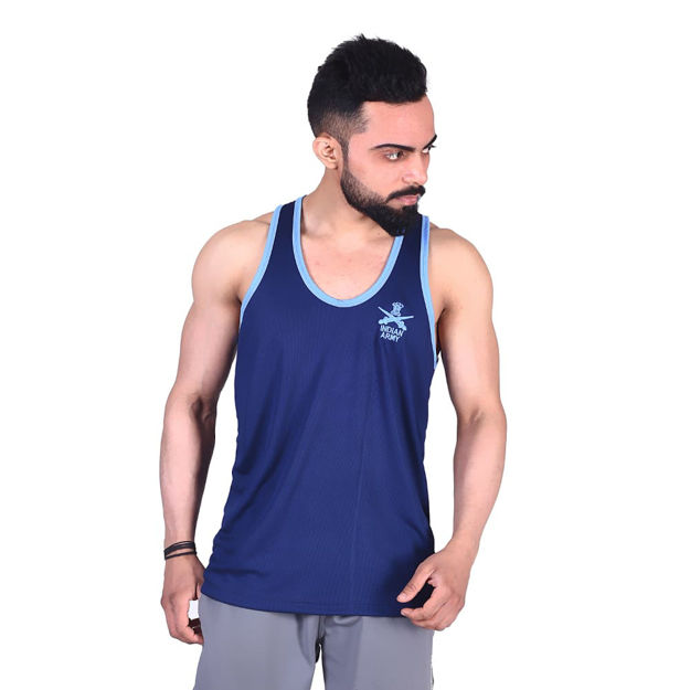 Dark Blue Army Print Sando - front