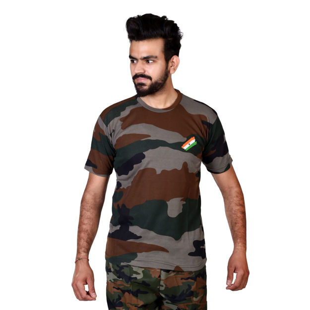 Round Neck Half Sleeve Camouflage T-shirt - front