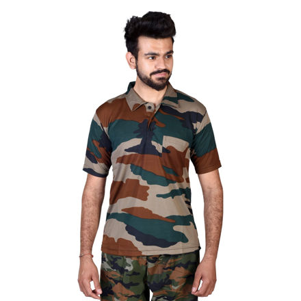 Round Neck Collar Camo Print T-shirt - front