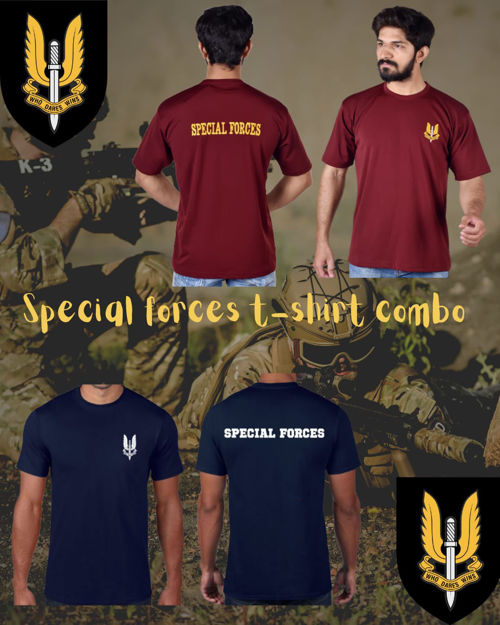 Marron And Blue Color Lycra Stretchable Balidan Special Force T-Shirts