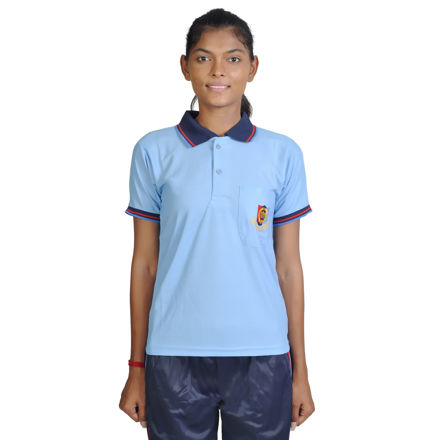 Girls NCC Light Blue And Dark Blue Color Collar T-Shirt With Printed Logo