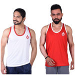 White And Red Color Army Print Sando