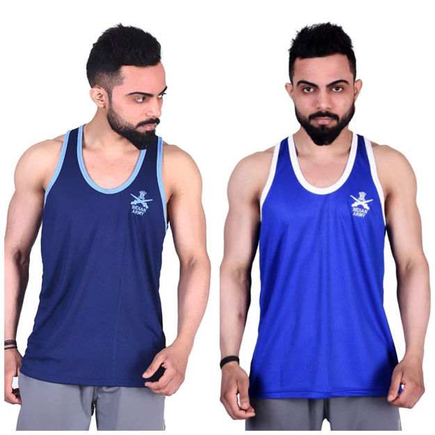 Dark Blue And Sky Blue Army Print Sando