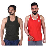 Dark Green And Red Army Print Sando