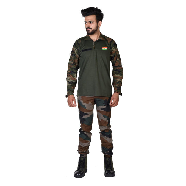 Army Yodha Textile Print T-Shirt And Nahar Print Cargo Pant Set - front