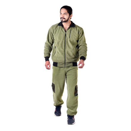 Olive Green Color Thermal Winter Wear Set For Men - front