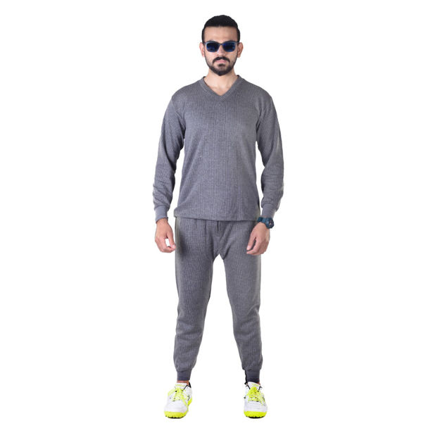 Grey Thermal Winter Wear Set For Men - front