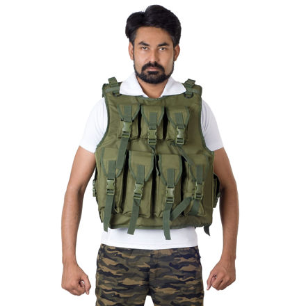 Picture of Dark Green Color Bullet Proof Tactical Jacket With 10 Magazine