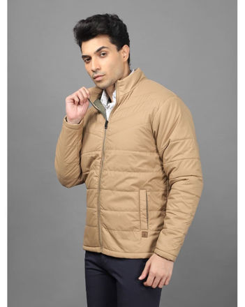 Polyester Khaki Full Jacket With Zip - side