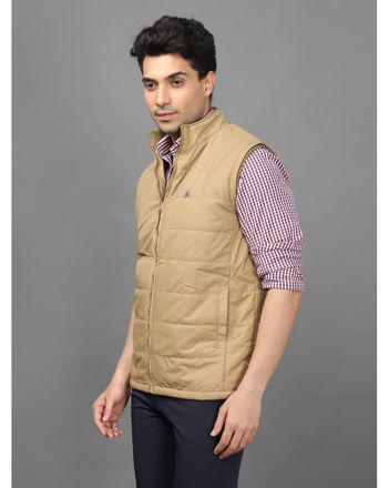 Polyester Khaki Half Jacket With Zip