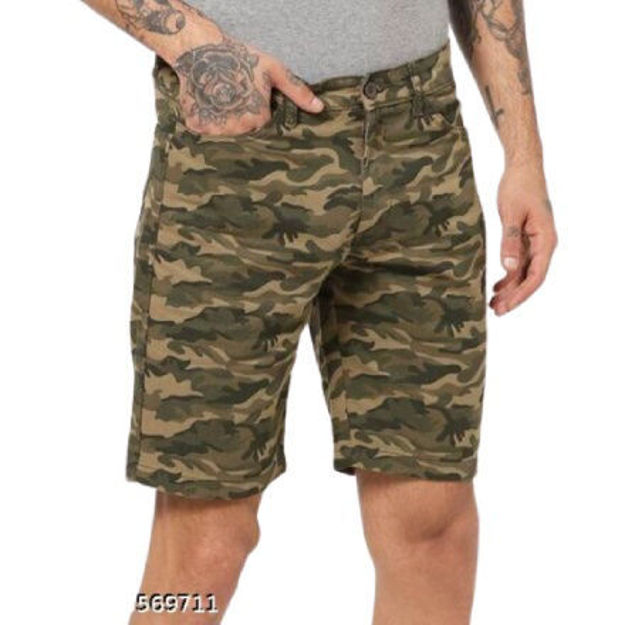 Green Camouflage Print Shorts For Men	